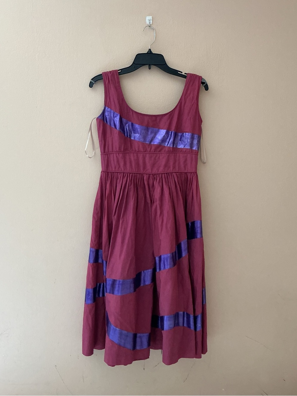 Women's 100% Cotton Midi Dress in Berry with Purple Accent